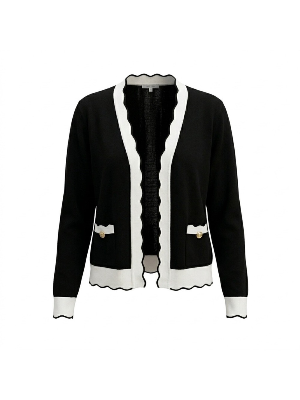 Villa Milano Black & White Scalloped Edge Open Front Cardigan Sweater Size Large